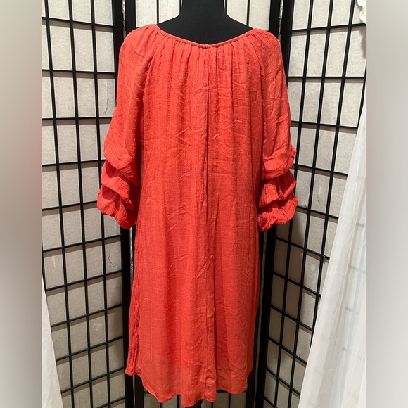 INDIGO ROSE DEEP CORAL OFF THE SHOULDER RUFFLED 3/4 SLEEVE DRESS SIZE 2X - Picture 7 of 11